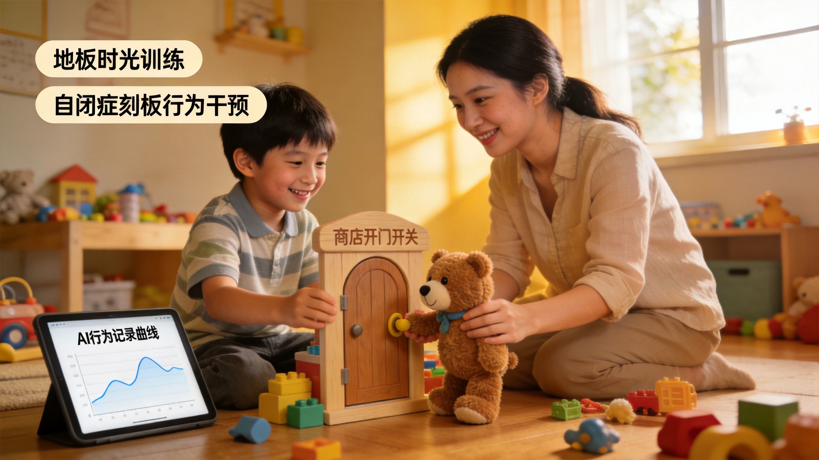 8岁自闭症儿童通过地板时光AI训练，刻板行为减少并发展象征性游戏